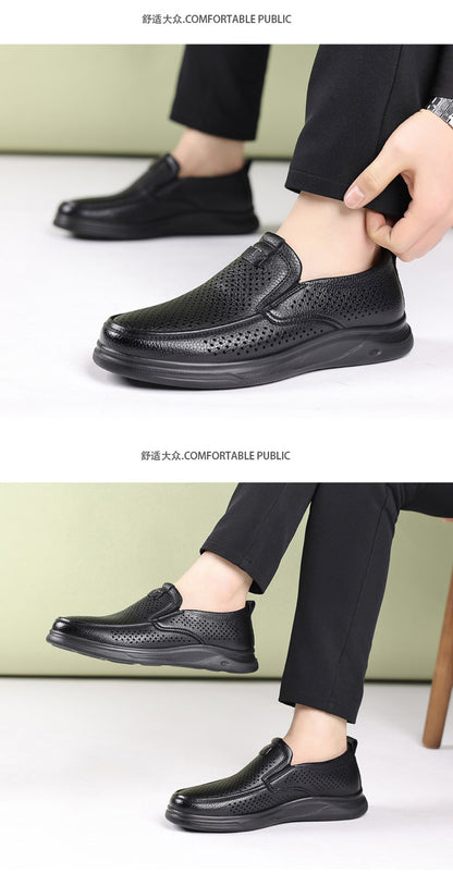 Summer Men's Shoes for Middle-Aged and Elderly People, Genuine Leather Breathable Men's Sandals, Leather Shoes, Soft Soles, Hollow Casual Shoes, Clogs