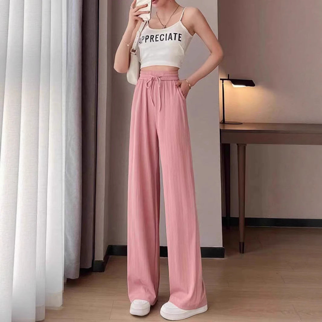 Ice Silk Wide-Leg Pants for Women, Summer Thin High-Waisted Drape Cool Mosquito-Proof Sun-Protective Casual Versatile Floor-Length Straight Pants
