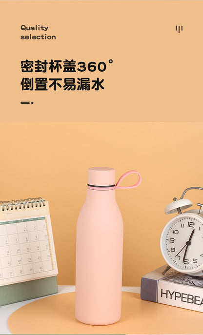 Cross-border American Style Sports Water Cup with Handle Outdoor Thermos 304 Stainless Steel Small Mouth Bottle Sports Frosted Water Bottle