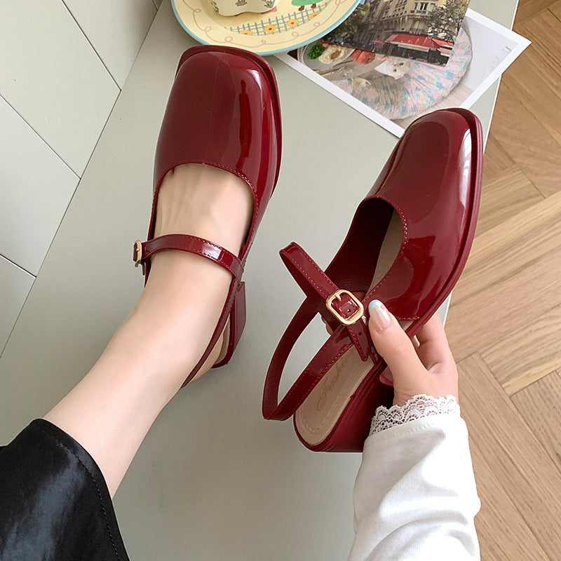 Southeast Asia New Style Baotou Wedge Buckle Fashion All-match Mary Jane Thick Heel Shallow Mouth Shoes for Women Summer