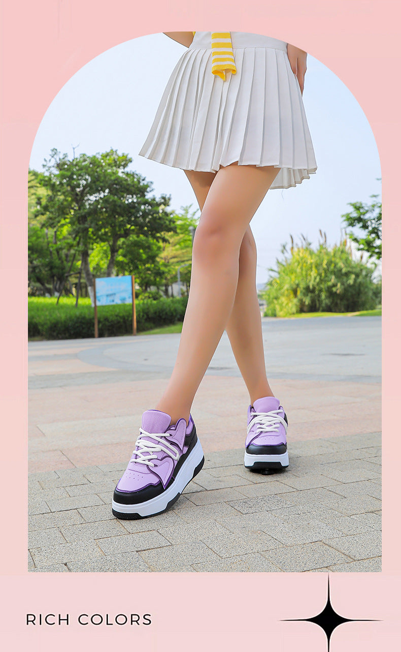 Teenagers Roller Skating Shoes for Girls and Students with Brake Button Pulley Sports Shoes That Can Walk and Glide