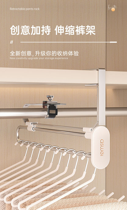 Pull-out trouser rack telescopic slide rail top trouser hanger clothes rail wardrobe built-in pants hanging pants hanging storage wholesale