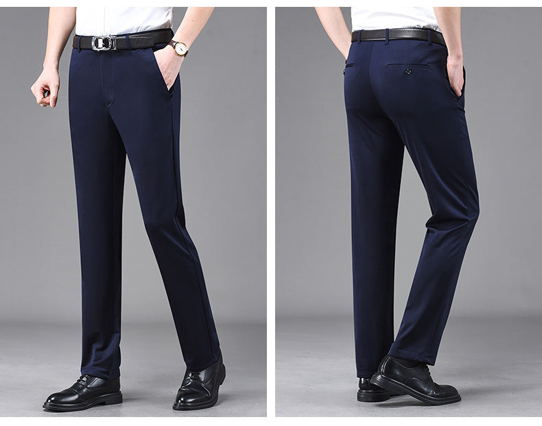 Business Casual Pants Men's Vertical Straight Dress Men's Spring and Summer Loose plus size Non-ironing Long Pants Stretch Pants