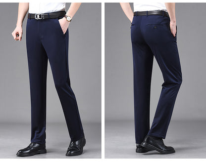 Business Casual Pants Men's Vertical Straight Dress Men's Spring and Summer Loose plus size Non-ironing Long Pants Stretch Pants