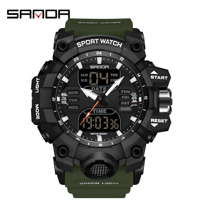 Sanda Hot-Selling Watch Korean Version Student Party Multi-Functional Waterproof Alarm Clock Electronic Watch Cool Dual Display Luminous Sports Watch by PDG ibma