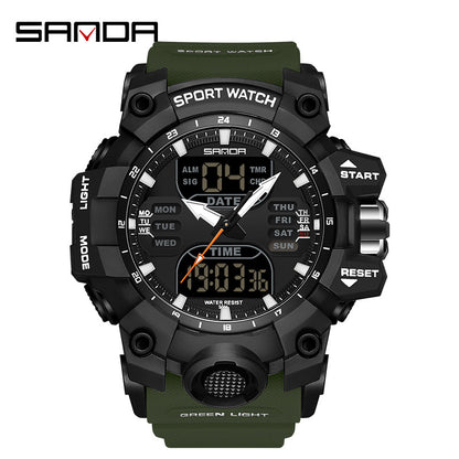 Sanda Hot-Selling Watch Korean Version Student Party Multi-Functional Waterproof Alarm Clock Electronic Watch Cool Dual Display Luminous Sports Watch by PDG ibma