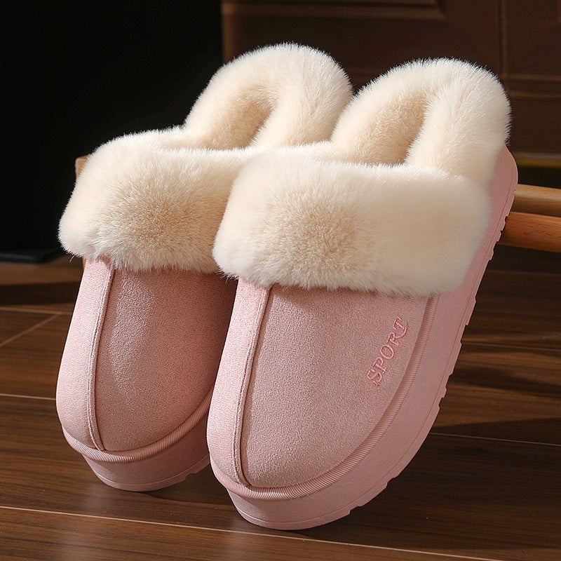 Couple's Cotton Slippers for Women, Thick-Soled, Warm, Non-Slip Home Slippers for Men, Autumn and Winter Indoor Non-Slip Soft-Soled Maternity Shoes