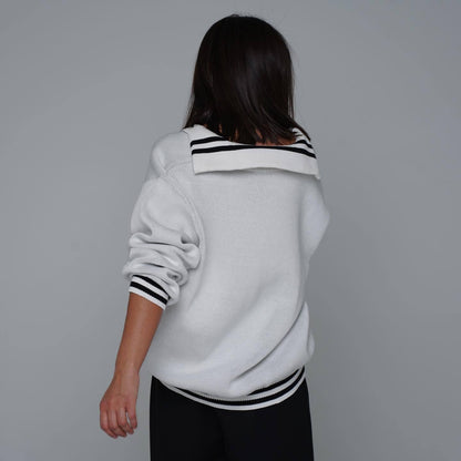 JHJN Autumn V-Neck Sweater Women Patchwork Letter Streety Tops Loose Casual Pullovers Long-Sleeved Knitted Shirts Women Sweater