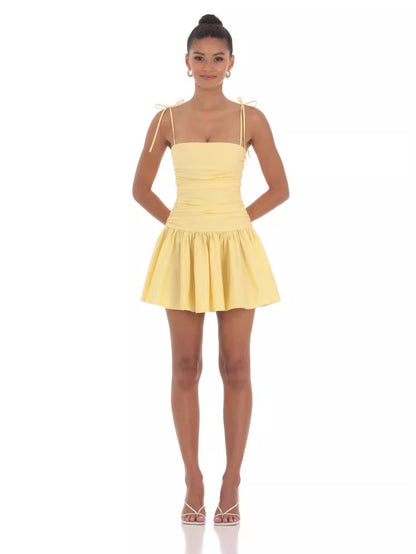 Amazon Hot Sling Women's dress 2024 European and American Summer Lace Pleated Short Dress Spice Girl