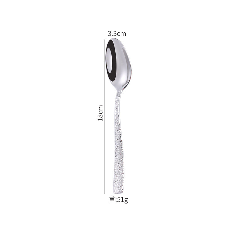 Cross-border 304 Stainless Steel Knife, Fork and Spoon Tableware Hotel Western Food Square Handle Thickened Water Cube Hammer Steak Knife, Fork and Spoon