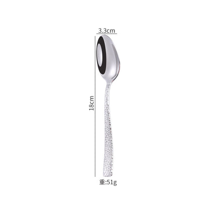 Cross-border 304 Stainless Steel Knife, Fork and Spoon Tableware Hotel Western Food Square Handle Thickened Water Cube Hammer Steak Knife, Fork and Spoon