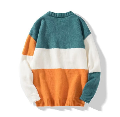 2023 autumn and winter new men's striped sweater men's casual trendy bottoming shirt color matching pullover trendy brand sweater men