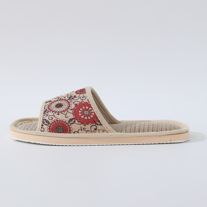 New Summer Open-Toe Home Slippers, Non-Slip, for Men and Women, Couples, Indoor, Blue and White Porcelain, Wooden Floor, Light Foam Sole, Cotton and Linen