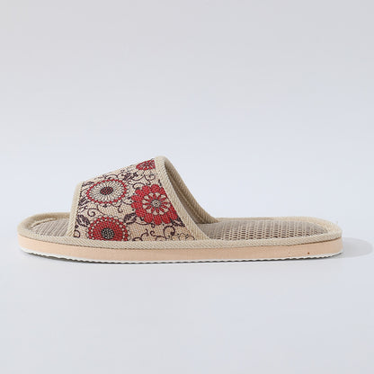 New Summer Open-Toe Home Slippers, Non-Slip, for Men and Women, Couples, Indoor, Blue and White Porcelain, Wooden Floor, Light Foam Sole, Cotton and Linen