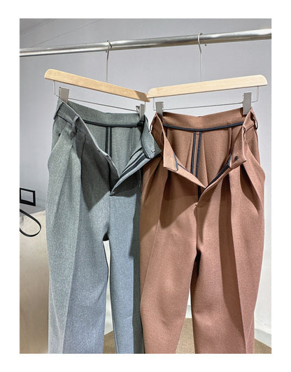 Spring and Autumn New Style Old Money Style Brown Coffee Color Suit Pants for Women, Wide-Leg Pants with Drape Effect, Slimming, Extended Length for Tall Individuals, Straight-Leg Pants