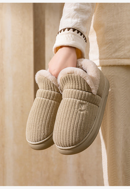 Letuo's New Winter Bag-Heeled Cotton Shoes for Women, Home Indoor and Outdoor Thick-Soled Non-Slip Soft-Soled Couple's Furry Shoes for Men