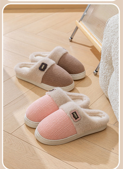 Stuffed Slippers for Women, Autumn and Winter Fashionable Indoor Home Non-Slip Warm Couple Style Plush Slippers Cotton for Men