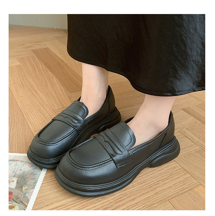 Thick-Soled Loafers British Style Slip-On White Shoes for Women 2025 New Versatile Toe-Toe Shoes Cross-Border Foreign Trade Women's Shoes