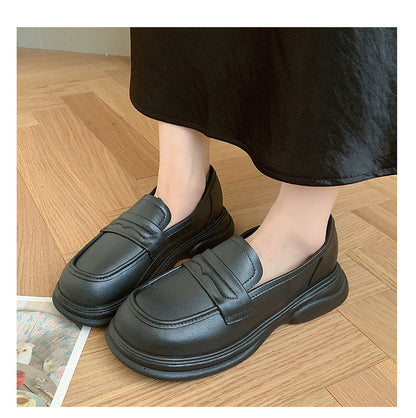 Thick-Soled Loafers British Style Slip-On White Shoes for Women 2025 New Versatile Toe-Toe Shoes Cross-Border Foreign Trade Women's Shoes