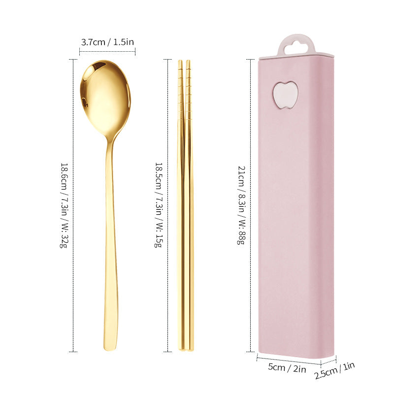 304 Stainless Steel Convenient Tableware Fork, Spoon and Chopsticks Three-Piece Set Outdoor Travel Student Storage Box Tableware Set