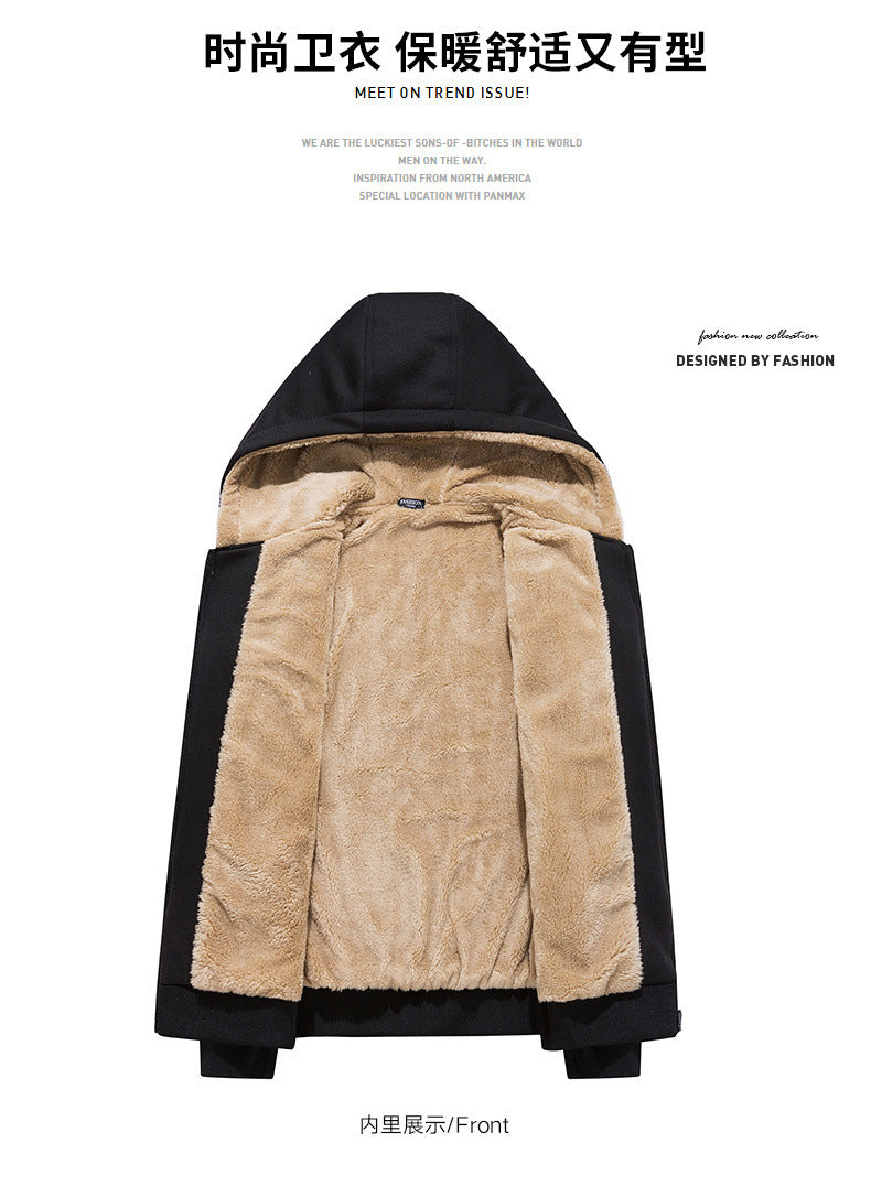 Autumn and Winter New Casual Cardigan Sweater Men's fleece-lined Hooded Men's Sweater Loose Sports Zipper Knitted Jacket
