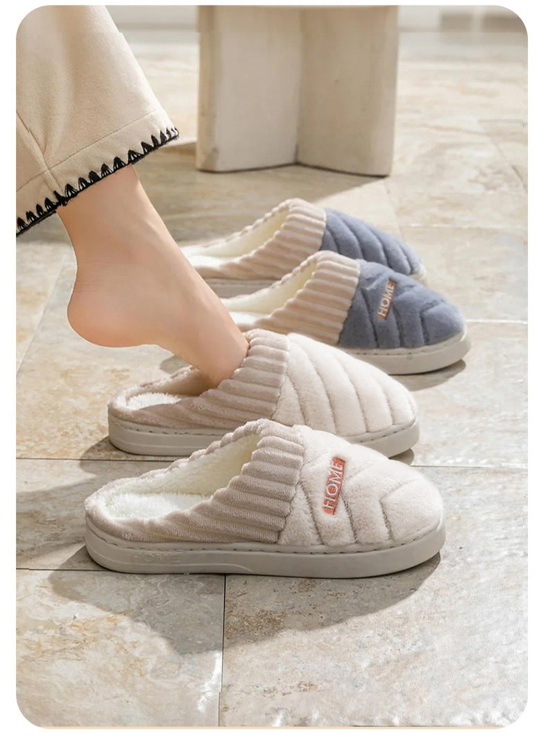 Cotton Slippers for Women in Autumn and Winter Indoor Thick-Soled Non-Slip Couples' Home Use Comfortable and Warm Plush Slippers for Men