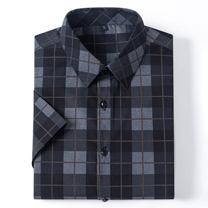 New 2025 Summer New Men's Short-Sleeved Bamboo Fiber Plaid Shirt Casual Half-Sleeved Pocketless Men's Lining
