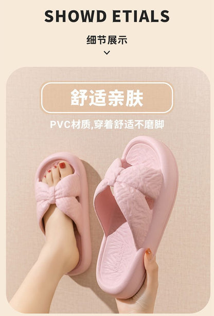 New Home Slippers for Women with Bows, Indoor Quick-Drying, Non-Slip, Bathing and Stepping on Shit, Solid Color Casual Sandals and Slippers Wholesale