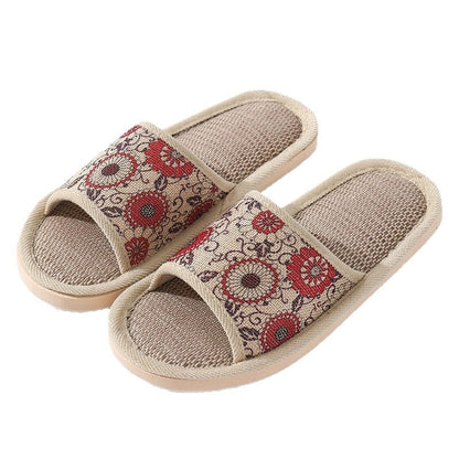 New Summer Open-Toe Home Slippers, Non-Slip, for Men and Women, Couples, Indoor, Blue and White Porcelain, Wooden Floor, Light Foam Sole, Cotton and Linen