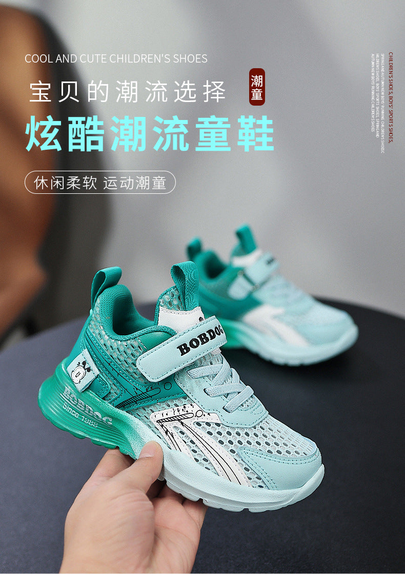 Babu bean children's shoes boys sneaker summer 2025 new hollow single mesh breathable mesh shoes big children's shoes