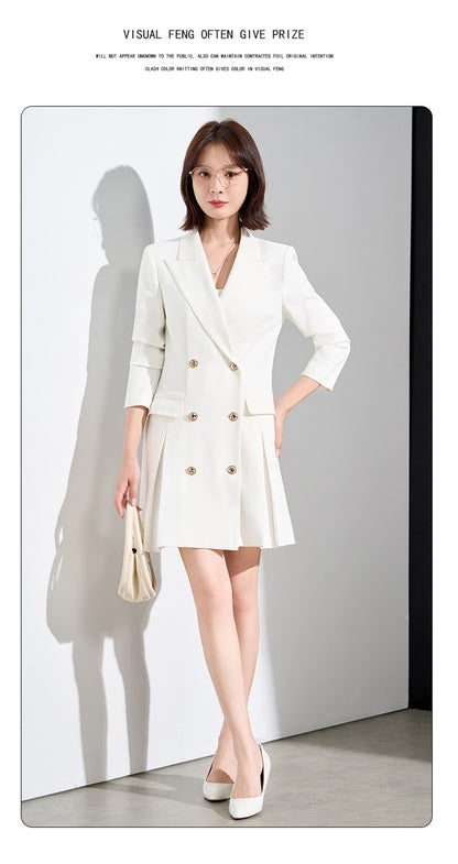 French Hepburn Style Small Black Dress High Sense High Cold Royal Sister Fried Street Small Fragrance Style Pleated Professional Suit dress Summer