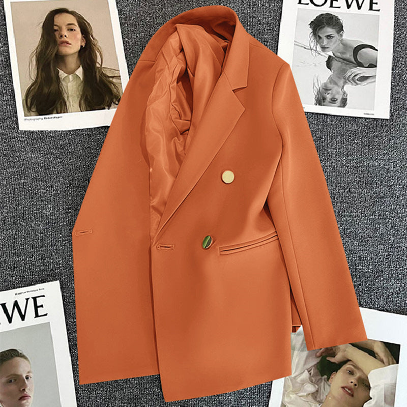 Green Metal Buckle Korean Style 2024 Spring and Autumn New Milk White Suit Jacket Women's Casual All-match High-end Suit