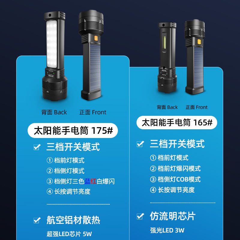 Strong solar flashlight super bright outdoor explosive long endurance with charging portable handheld 100,000 lumns light