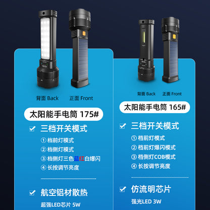Strong solar flashlight super bright outdoor explosive long endurance with charging portable handheld 100,000 lumns light