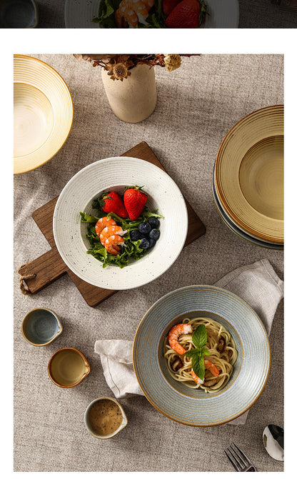 Retro Style Ceramic Kiln Straw Hat Plate Restaurant Hotel Home Threaded Pasta Plate Japanese Fruit Salad Snack Plate