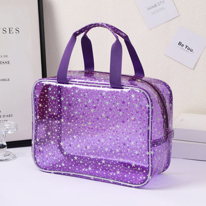New Pvc Toiletry Makeup Brush Travel Zipper Tote Bag Cosmetic Small Star Makeup Bag Convenient and Large Capacity