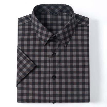 New 2025 Summer New Men's Short-Sleeved Bamboo Fiber Plaid Shirt Casual Half-Sleeved Pocketless Men's Lining