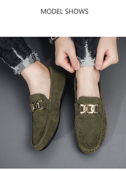Doudou Shoes Men's Autum 2024 New Frosted Suede Lazy One-Leg Small Leather Shoes Loaf Driving Shoes for Men