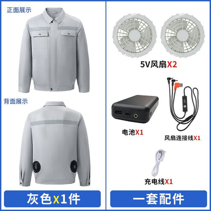 Cross-Border Cooling Air-Conditioning Clothing with Reflective Strips and Fan Cooling Clothing for Men and Women Labor Protection Summer Outdoor Work Clothes