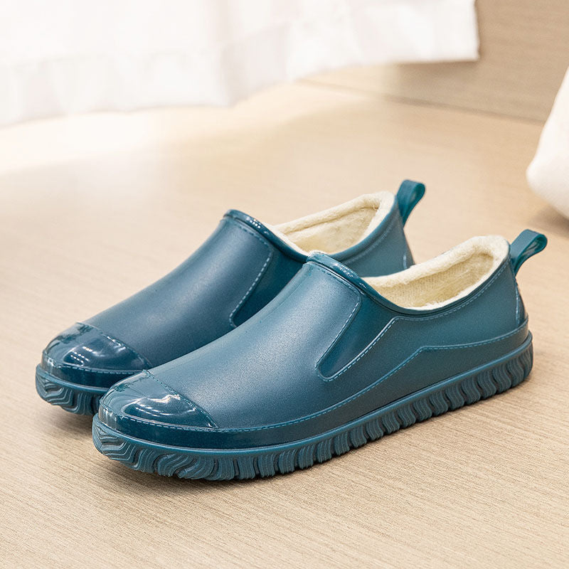 Thickened New Rain Boots Women's Four Seasons Yuanbao Shallow Water Shoes Middle-aged Short Tube Waterproof Non-slip fleece-lined Warm Rubber Rain Boots