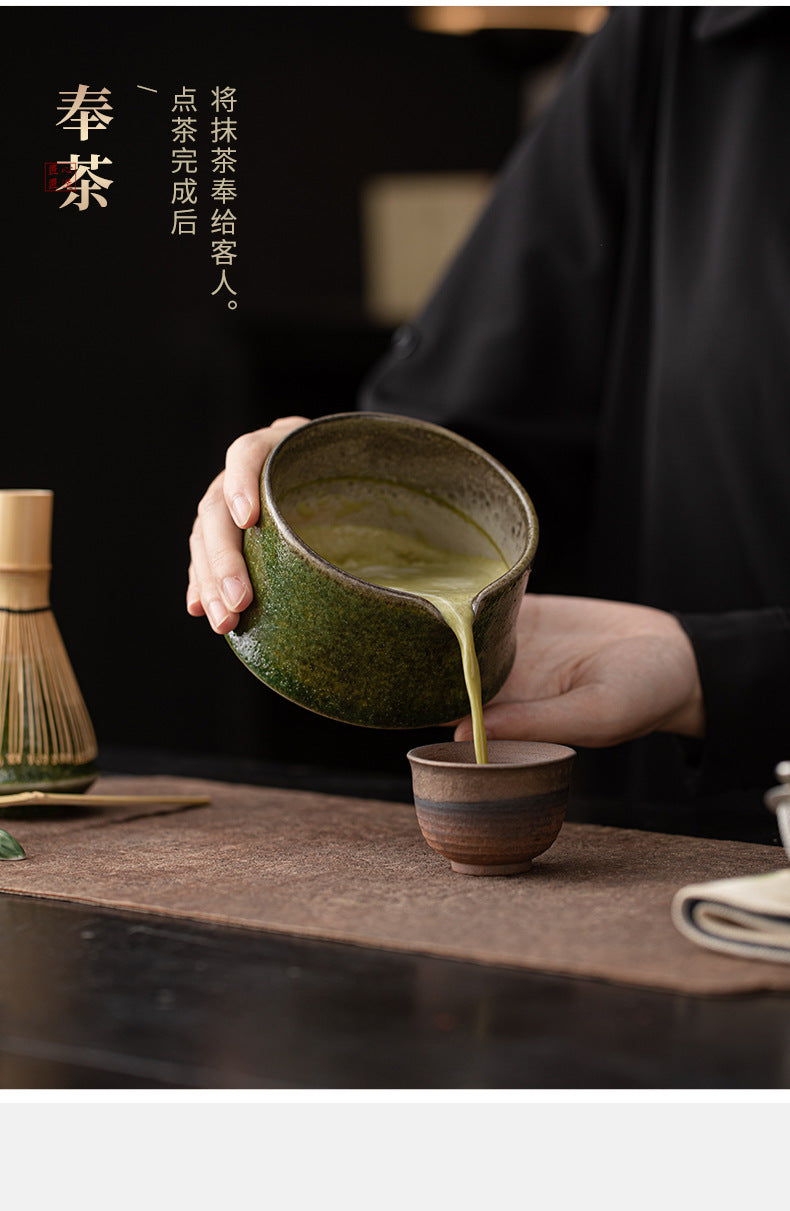 Yao Bian Bamboo Style Ceramic Matcha Four-Piece Set Japanese Matcha Making Tools Tea Bowl Tea Whisk Stand Tea Brush Tea Spoon Accessories