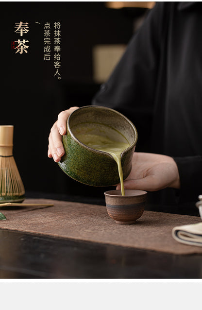 Yao Bian Bamboo Style Ceramic Matcha Four-Piece Set Japanese Matcha Making Tools Tea Bowl Tea Whisk Stand Tea Brush Tea Spoon Accessories