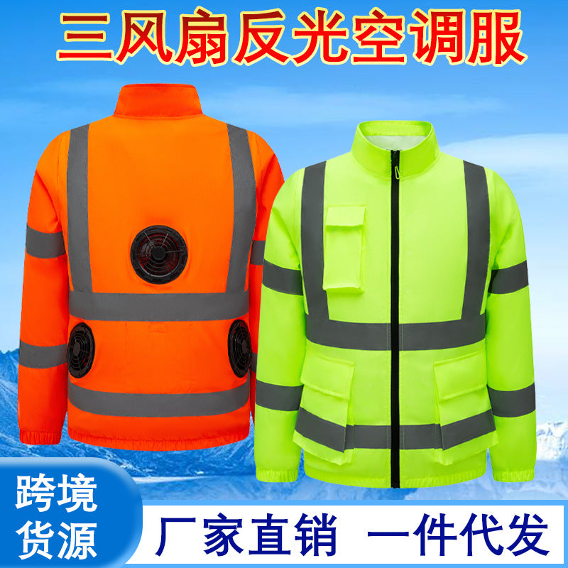 New Cooling Air-Conditioning Clothing, Reflective Long-Sleeved Work Clothes with Three Fans, Labor Protection Clothing, Outdoor Sun Protection Duty Clothing