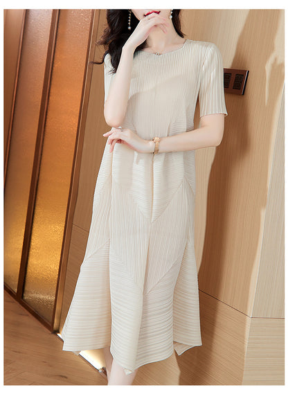 High-End Elegant Pleated Dress for Women, 2026 Summer New French Style Short-Sleeve Floral Dress