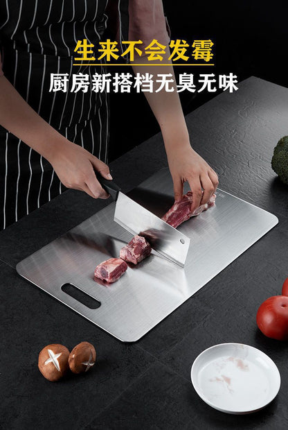 Thickened Double-Sided 304 Stainless Steel Cutting Board, Large Cutting Board, Antibacterial and Mildew-Proof Household Vegetable and Fruit Cutting Board