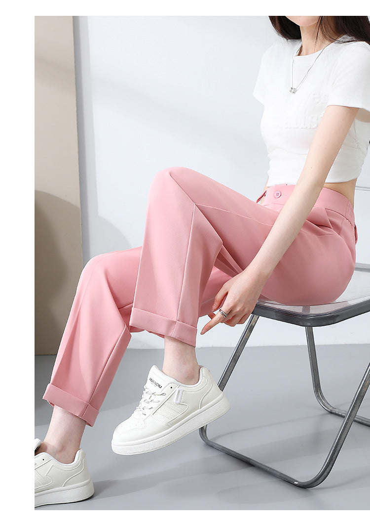 New Style Ice Silk Suit Pants for Petite Women, Cropped Straight-Leg Pants, Summer Thin Cigarette Pants, Free Shipping