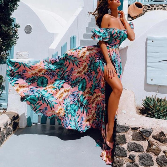 2020 Summer European and American New Sexy Strapless Printed Dress Cross-border Women's Dress by PDG ibma