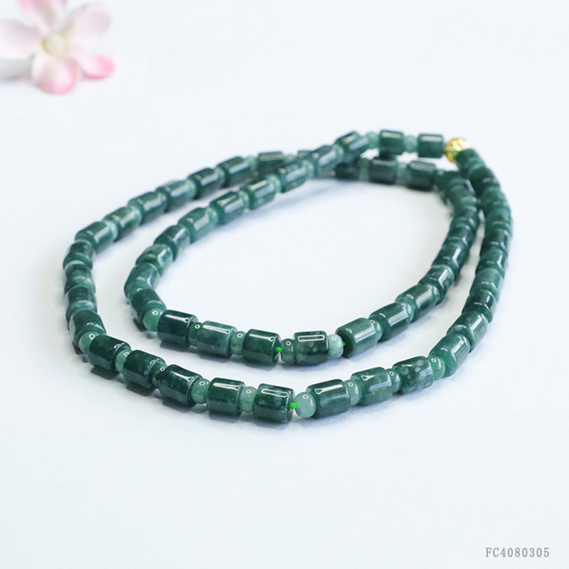 Guan Yu Natural Jade Bead Chain A-Grade Jadeite Blue Water Bucket Bead Necklace Hanging Chain Live Wholesale Dropshipping S4080305
