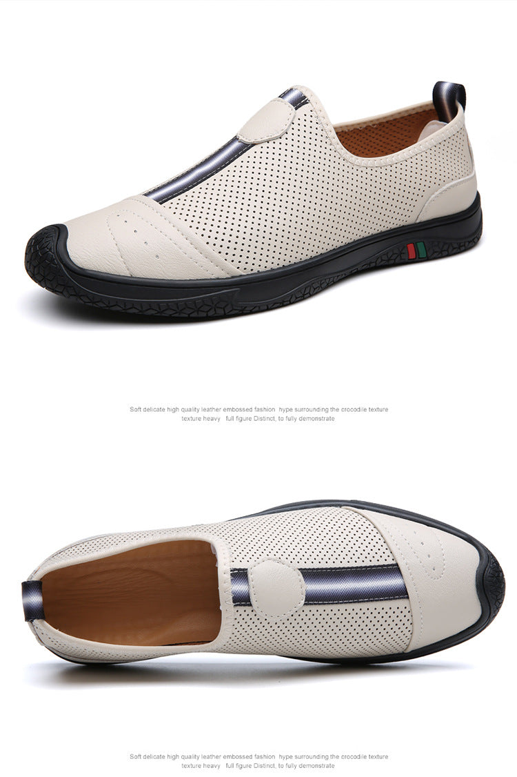 Doug Shoes Men's 2024 New Spring Lazy Slip-on Loafers Soft Bottom Driving Shoes Men's Hollow Leather Shoes