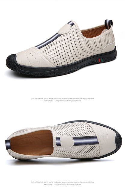 Doug Shoes Men's 2024 New Spring Lazy Slip-on Loafers Soft Bottom Driving Shoes Men's Hollow Leather Shoes